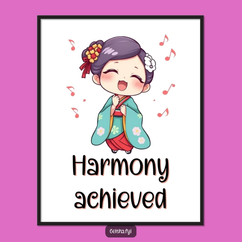 Printable Funny Geisha Singing Delight Art: Instant Musical Joy