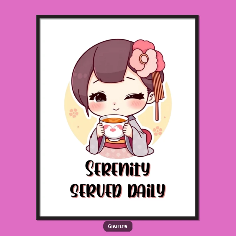 Funny Geisha Tea Digital Art: Tiny Cup Charm For Your Walls