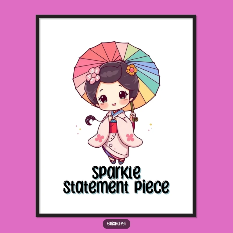 Sparkling Funny Geisha Parasol Digital Art: Instant Joyful Decor Gift