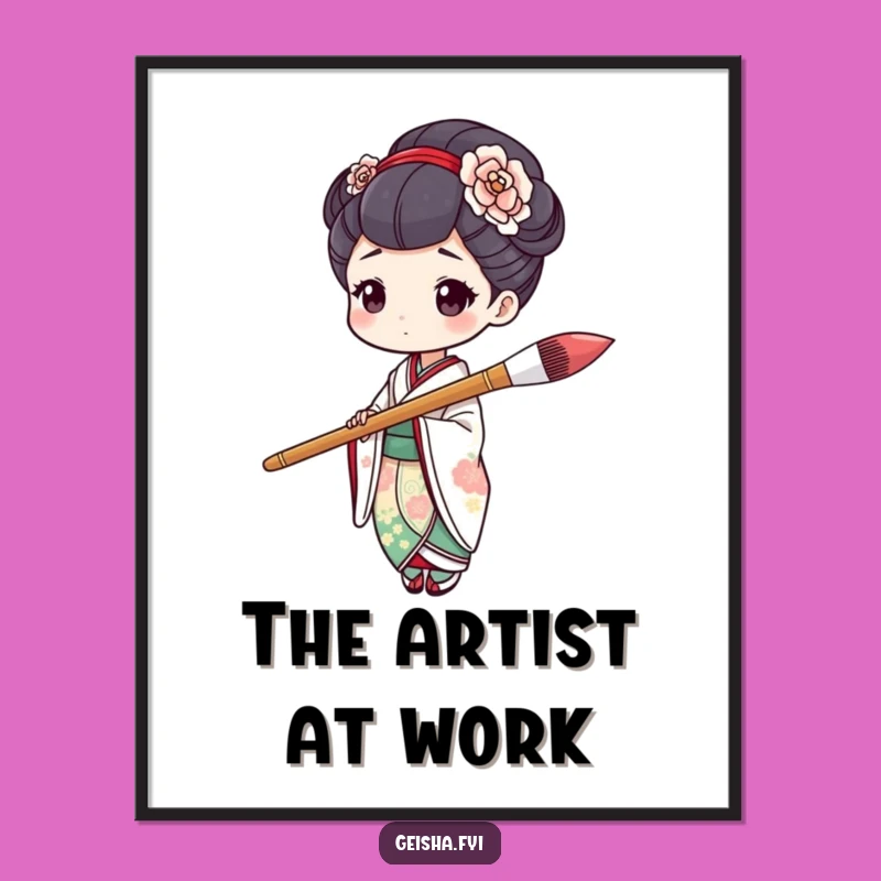 Funny Geisha Art Digital Print: Hilarious Painter Character Printable