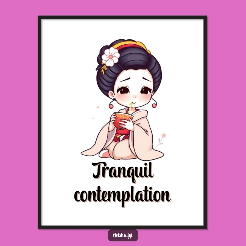 Funny Geisha Tea Digital Print: Elegant Sips Art, Humorous Gift