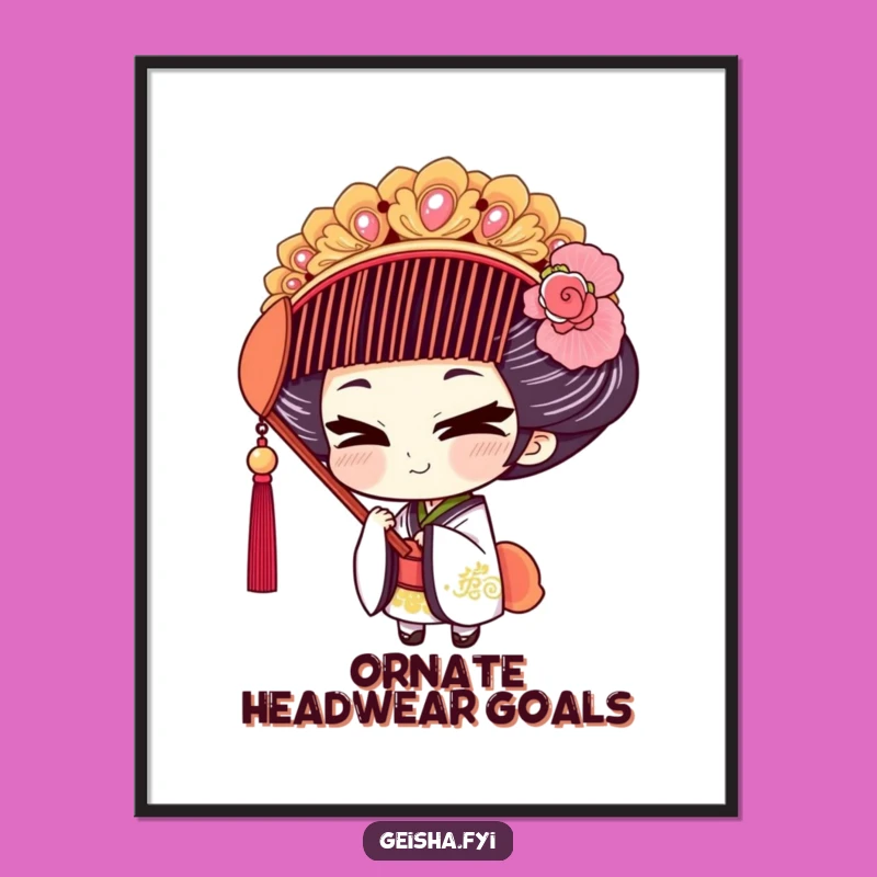 Whimsical Funny Geisha Comb Digital Art: Instant Playful Decor Gift