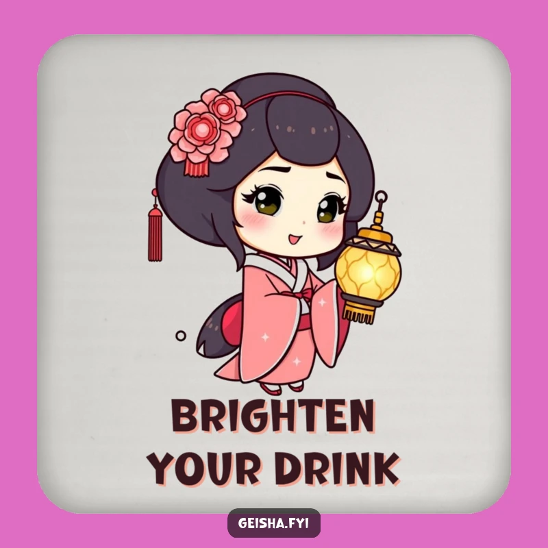 Funny Geisha Lantern Coaster: Playful Wink Decor, Humorous Gift for Tables
