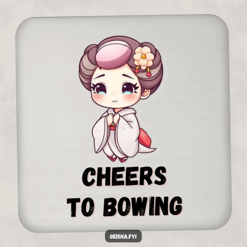 Funny Geisha Bowing Drink Coasters: Coasters featuring a geisha character with delicate makeup bowing cheerfully.