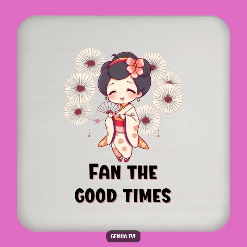 Funny Geisha Fanning Coaster - Protect Surfaces with Joyful Art!