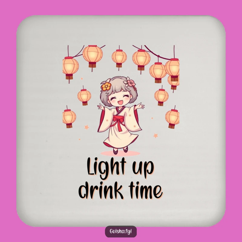 Funny Geisha Coaster - Festive Drinks with Dancing Lanterns