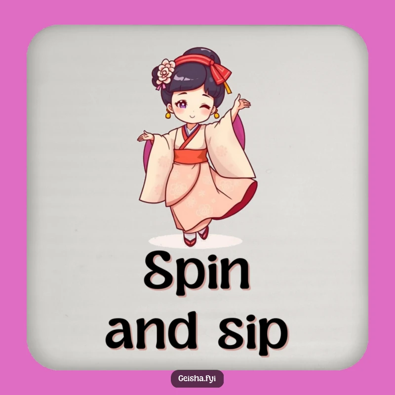 Funny Geisha Dance Coaster: Cheerful Character's Twirl Protecting Surfaces, Hilarious Gift