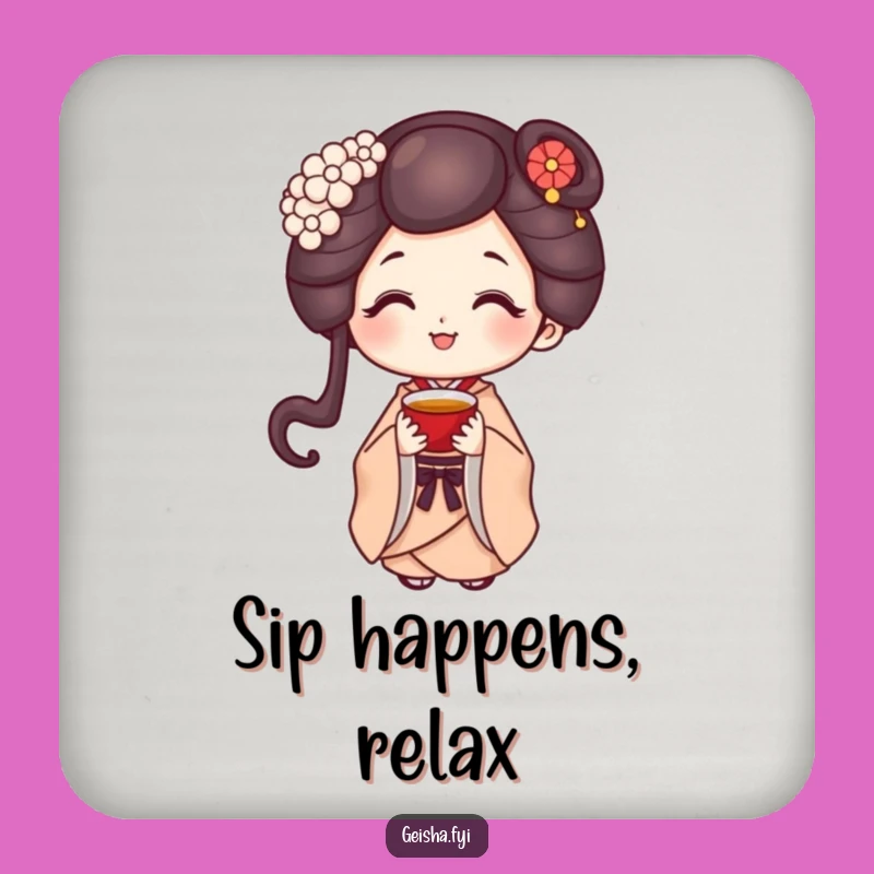 Funny Geisha Drink Coaster - Sweet Smile Character, Protect Surfaces Gift