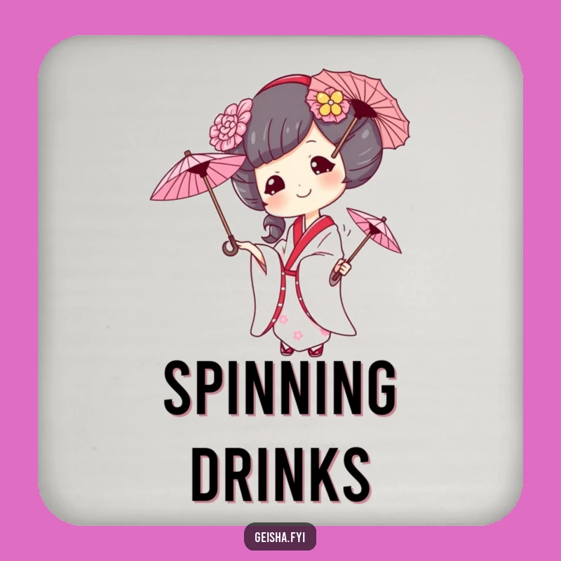 Funny Geisha Juggling Umbrellas Coasters: Protect Surfaces with Whimsy, Perfect Humorous Gifts