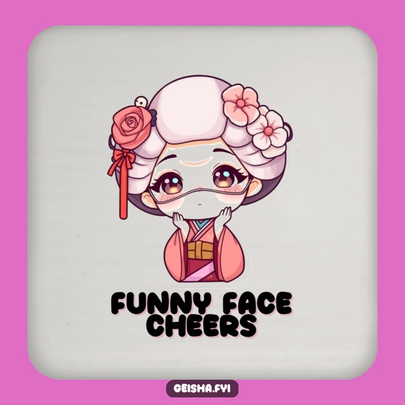 Funny Geisha Mask Face Coaster - Protect Surfaces with Artful Humor!