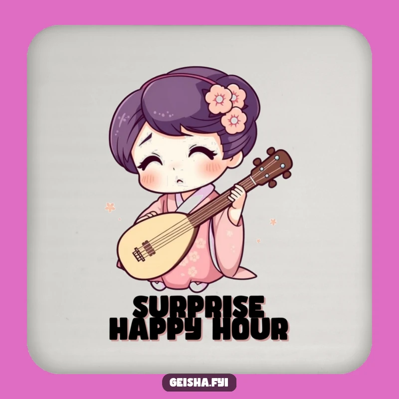 Funny Geisha Shamisen Coaster: Surprised Expression Decor, Humorous Gift