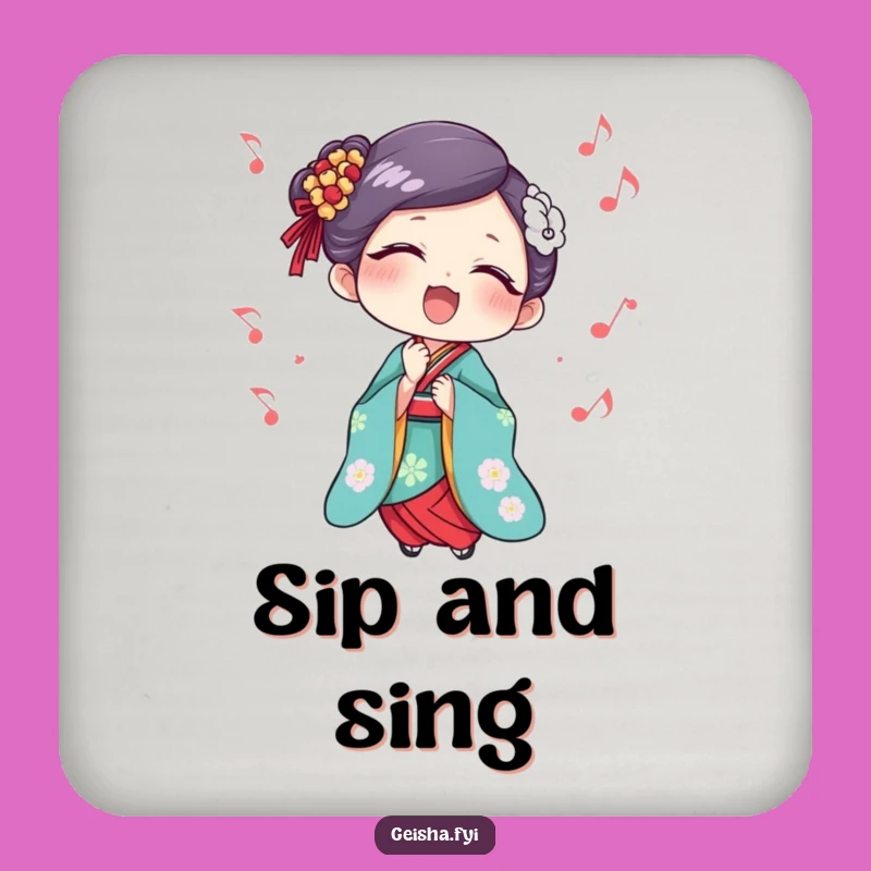 Funny Geisha Singing Delight Coaster Set: Protect Surfaces with Melody
