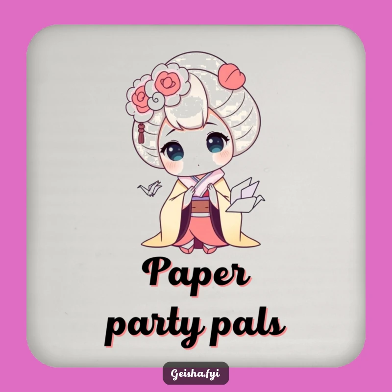 Funny Geisha Coaster - Protect Surfaces with Origami Crane Surprise