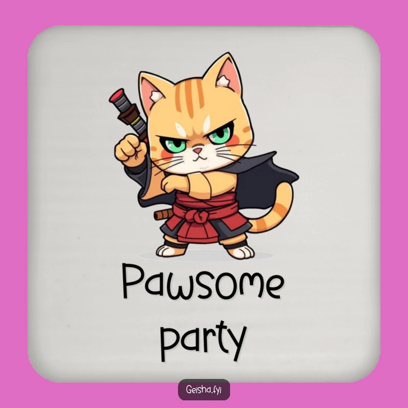 Funny Samurai Cat Coasters: Protect Surfaces with Warrior Style