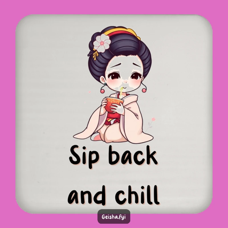 Funny Geisha Tea Coaster: Elegant Sips Decor, Humorous Gift for Tables