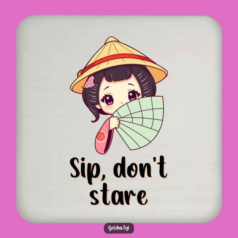 Funny Geisha Fan Drink Coasters: Protect Surfaces with a Mysterious Peek