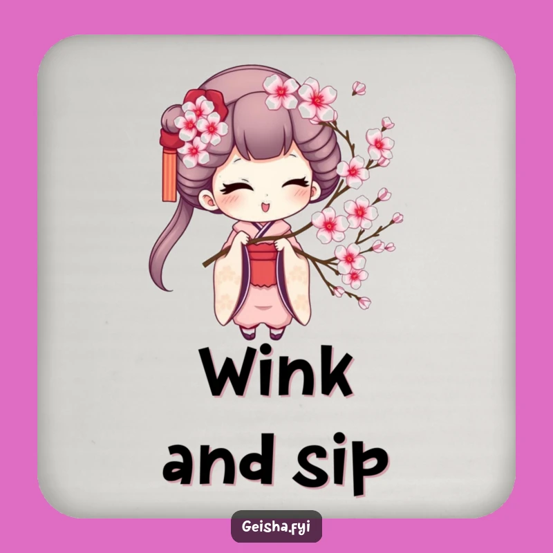 Funny Geisha Winking Coaster - Protect Surfaces with Charming Art!