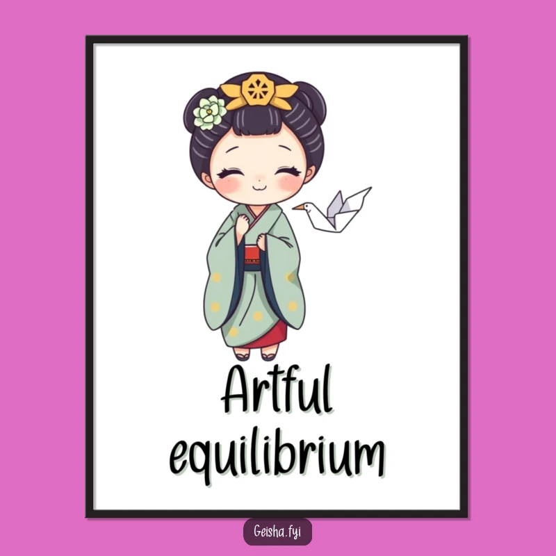 Funny Geisha Poster: Playful Crane Balance, Perfect Artistic Wall Art