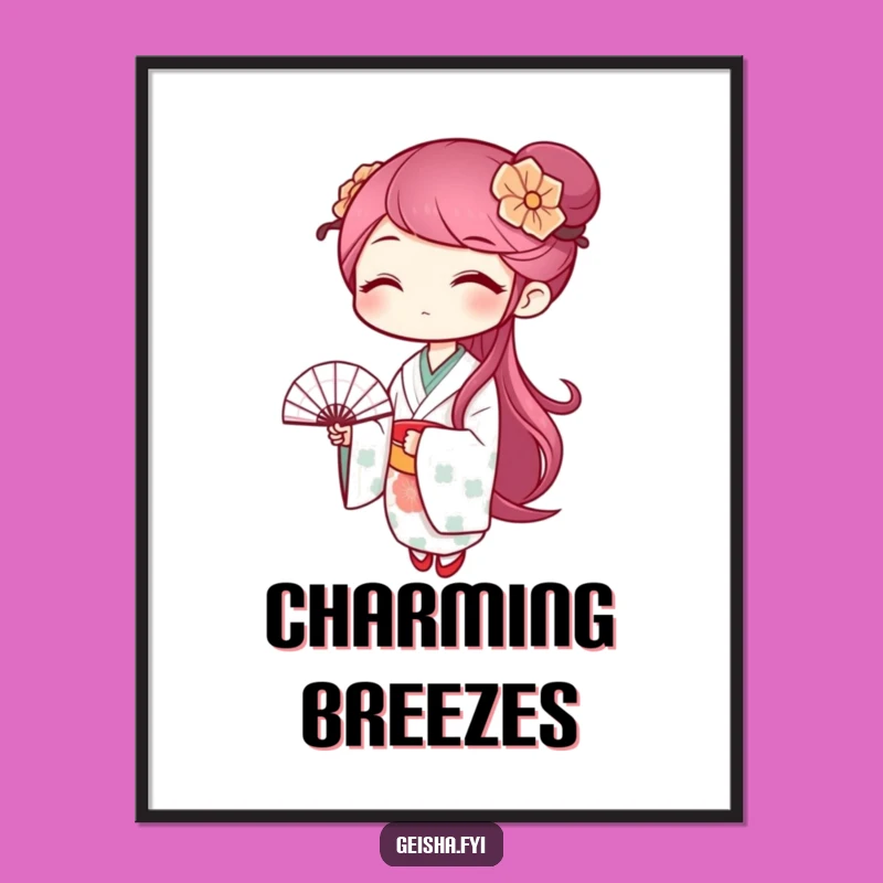 Funny Winking Geisha Fan Poster: Playful Art for Your Walls