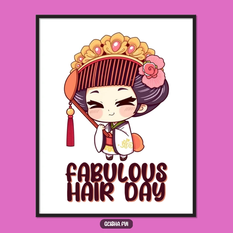 Funny Geisha Comb Art Poster: Whimsical Wall Decor Gift