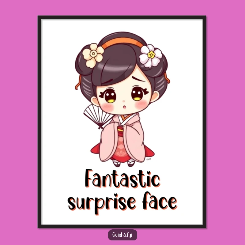 Funny Surprised Geisha Poster, Elegant Wall Art, Hilarious Gift