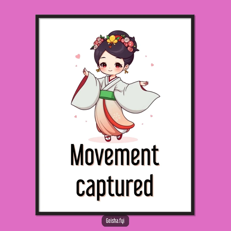 Funny Geisha Dance Poster: Joyful Flowing Sleeves Art, Humorous Gift Decor