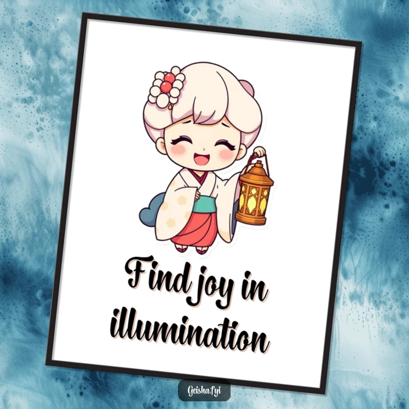 Funny Poster: A geisha holds a lantern, its glow illuminating a face in mid-laugh, symbolizing shared happiness and light.