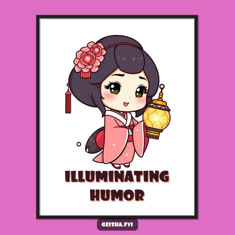 Funny Geisha Lantern Poster: Playful Wink Art, Humorous Gift Decor