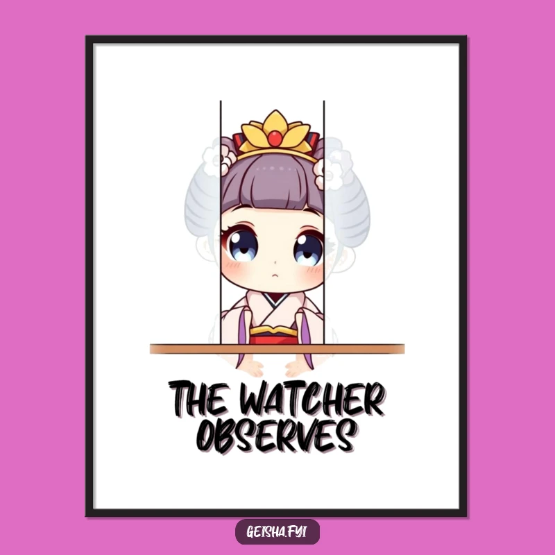 Funny Geisha Peeking Poster: Hilarious Wide-Eyed Art Print