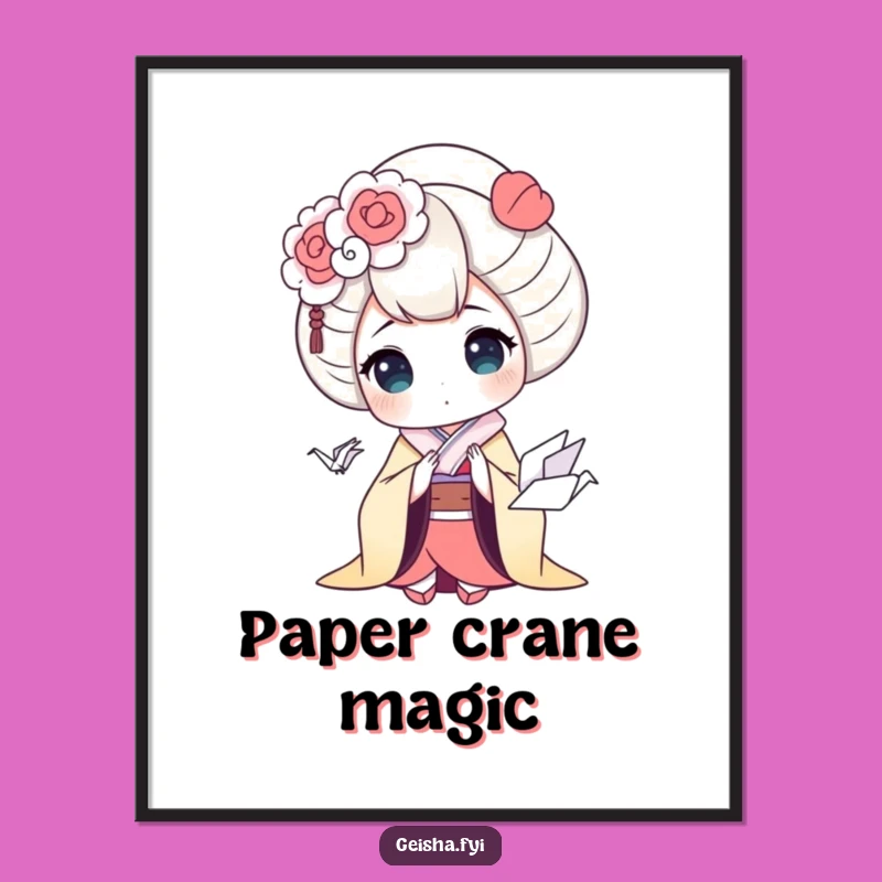 Funny Geisha Poster - A Surprised Reaction to an Origami Crane
