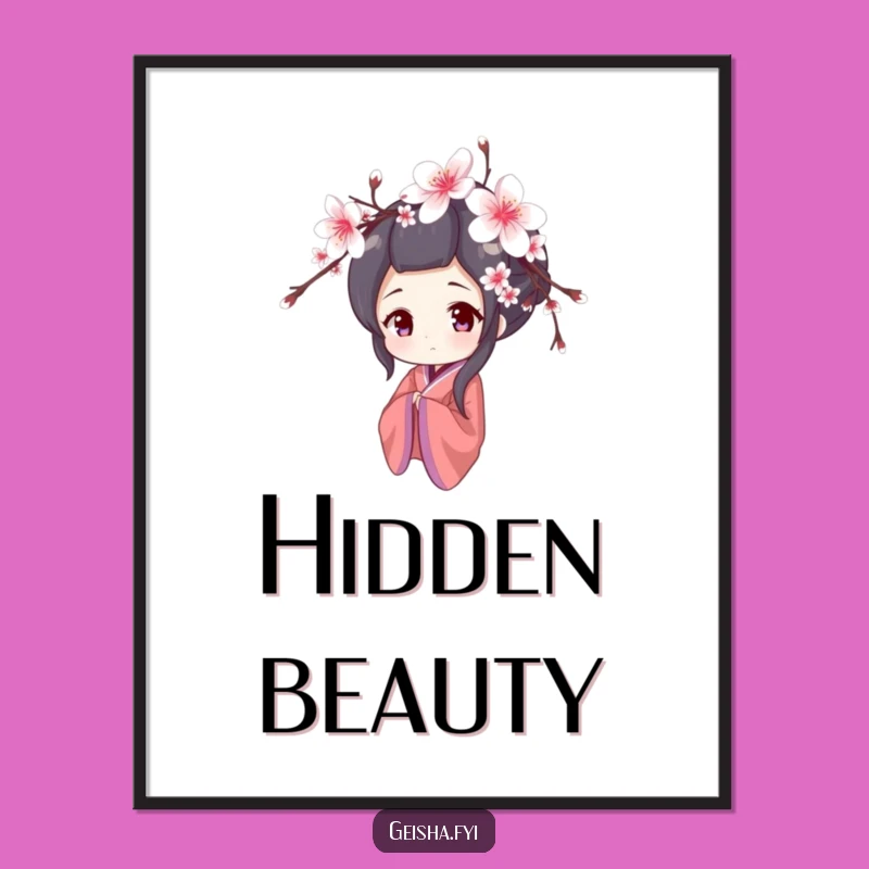 Funny Shy Geisha Poster: Cherry Blossom Peek, Perfect Gentle Wall Art