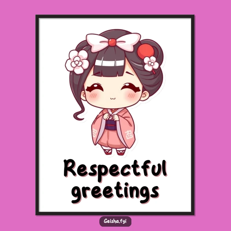 Funny Geisha Bow Poster: Happy Character's Smile, Hilarious Wall Art Gift
