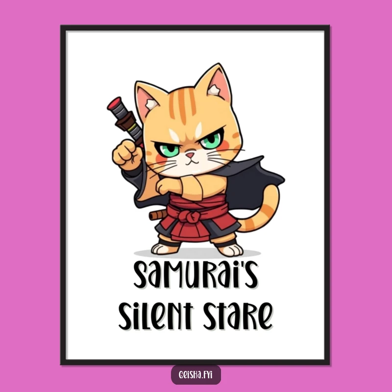 Funny Samurai Cat Poster: Dramatic Warrior Art for a Fierce Home