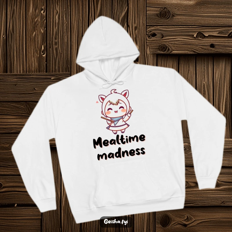 Funny Hoodie: A smiling bento box character juggling chopsticks, offering comfortable and humorous food-themed warmth.