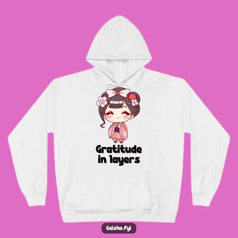 Cozy Funny Geisha Bow Hoodie: Happy Character's Smile, Warm & Hilarious Gift