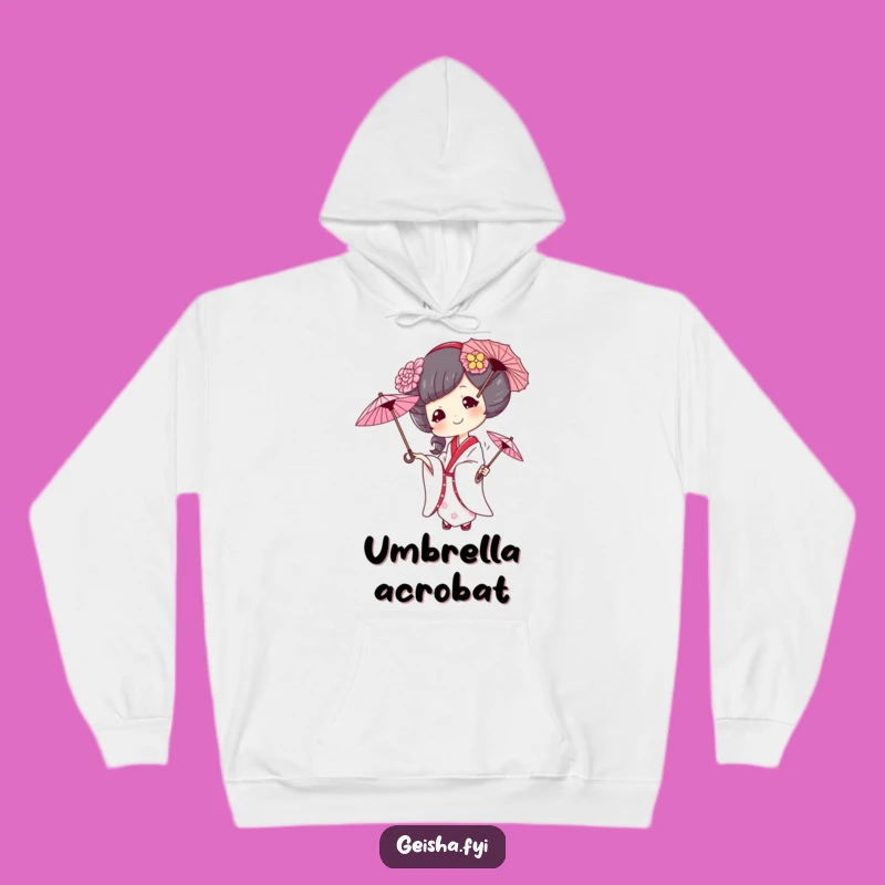 Cozy Funny Geisha Juggling Umbrellas Hoodie: Warmth Meets Whimsy as a Perfect Gift