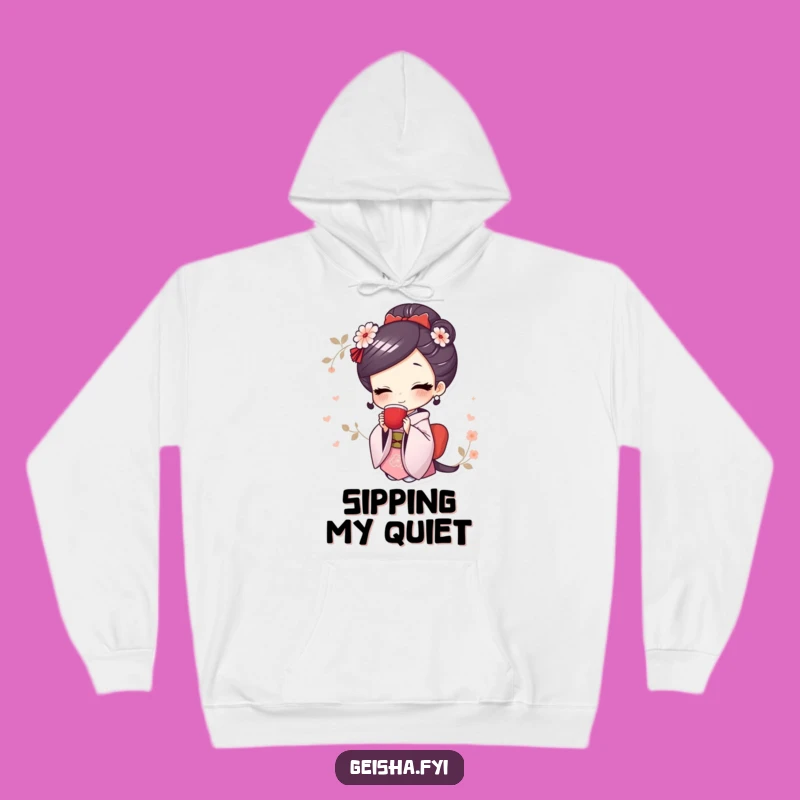 Funny Cute Geisha Hoodie: Cozy Elegance with a Tea Sipping Smile Gift