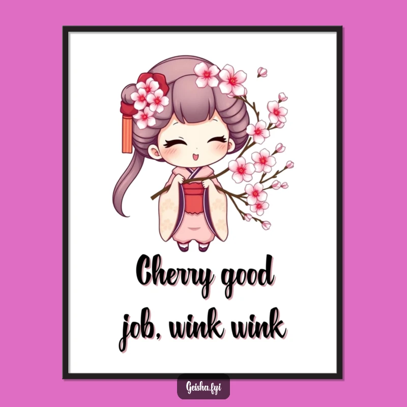 Funny Free Printable Geisha Wall Art - Winking Blossom Decor - Downloadable Art
