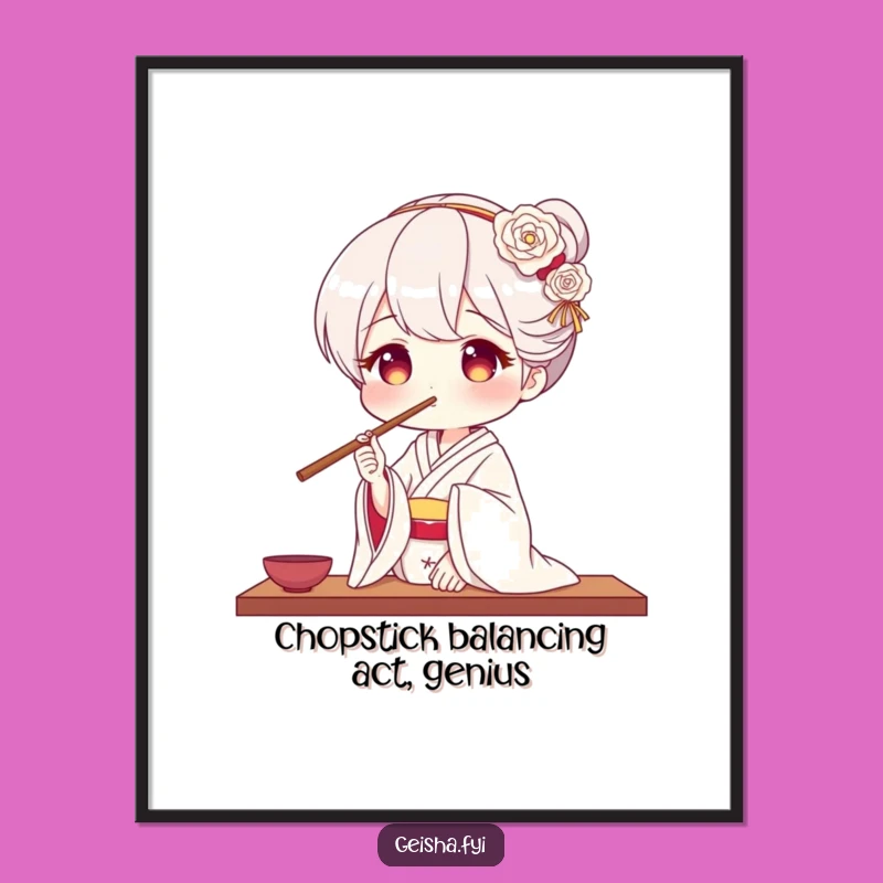 Funny Free Printable Geisha Wall Art - Chopstick Nose Balance - Downloadable Decor