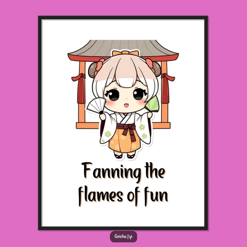 Funny Free Printable Wall Art: Kawaii Fan Dancer Japanese Elegance - Downloadable Decor