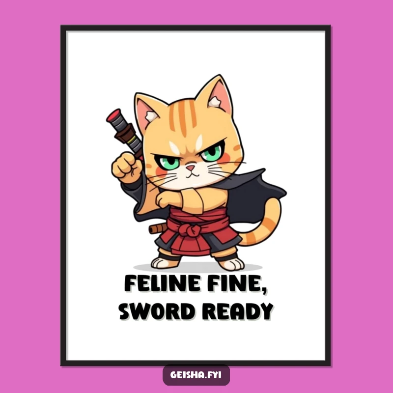 Free Printable Wall Art: Samurai Cat Warrior, Humorous Downloadable Decor for a Bold Statement