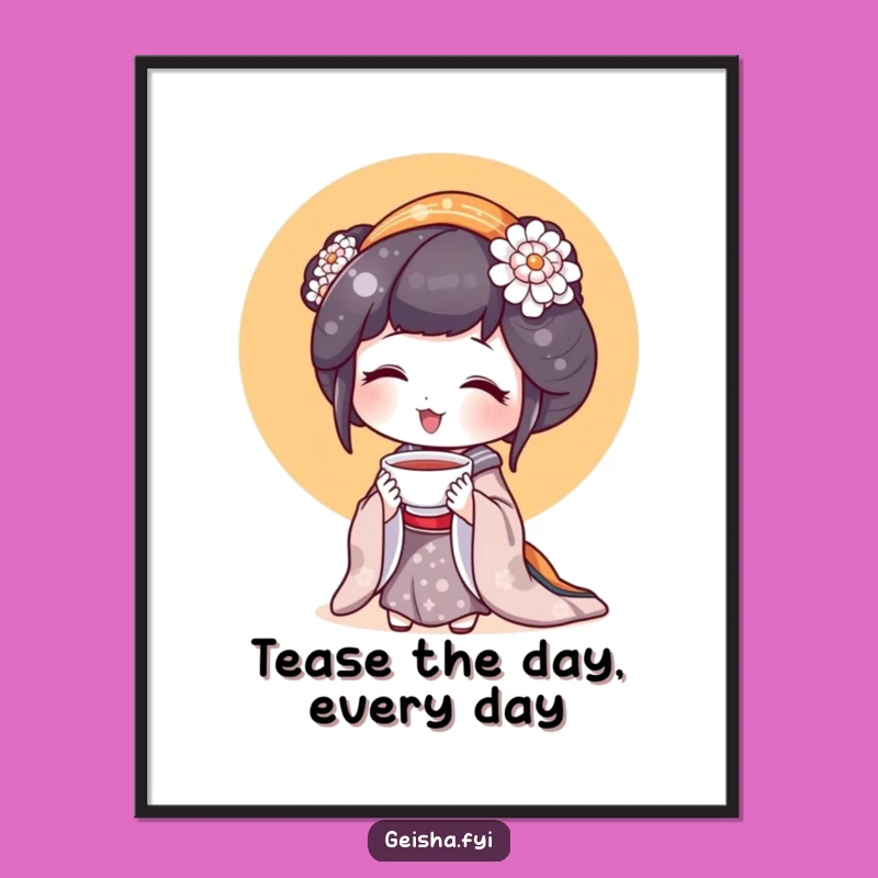 Free Printable Geisha Wall Art: Tiny Teacup Delight, Humorous Downloadable