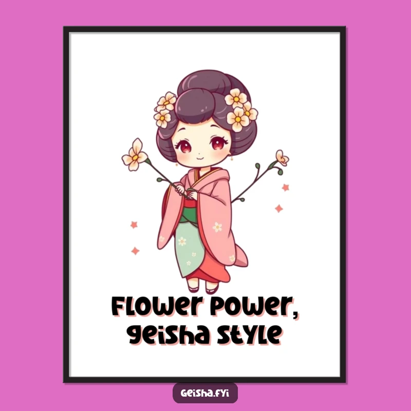 Funny Free Printable Geisha Flower Pose Wall Art - Downloadable Humorous Art