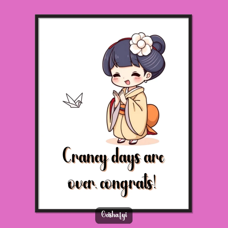 Funny Free Printable Geisha Wall Art - Delightful Crane Clap Downloadable Decor