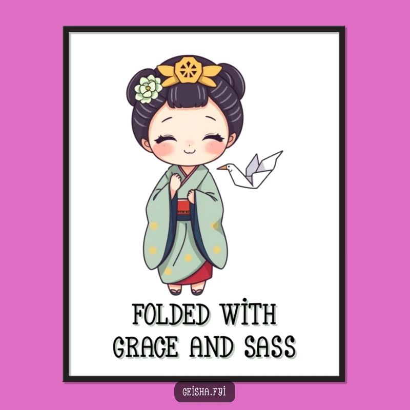 Funny Free Printable Wall Art: Geisha & Crane Balance, Elegant Downloadable Decor for Serenity