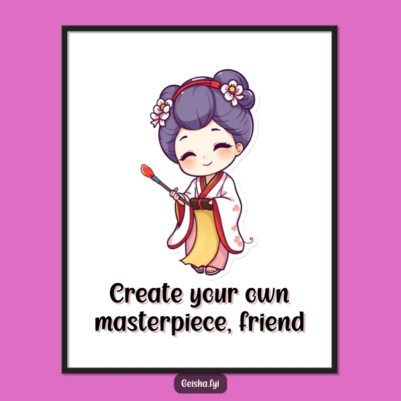 Funny Free Printable Wall Art: Geisha Painting Joy, Artistic Downloadable Decor for Inspiration