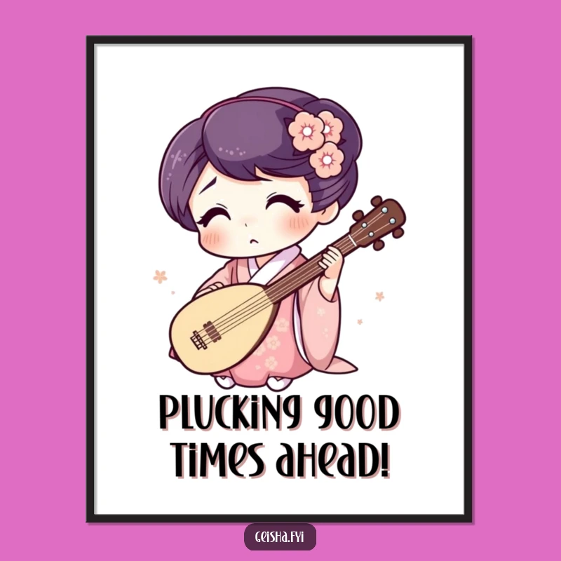 Funny Free Printable Wall Art: Surprised Geisha Shamisen Downloadable Art