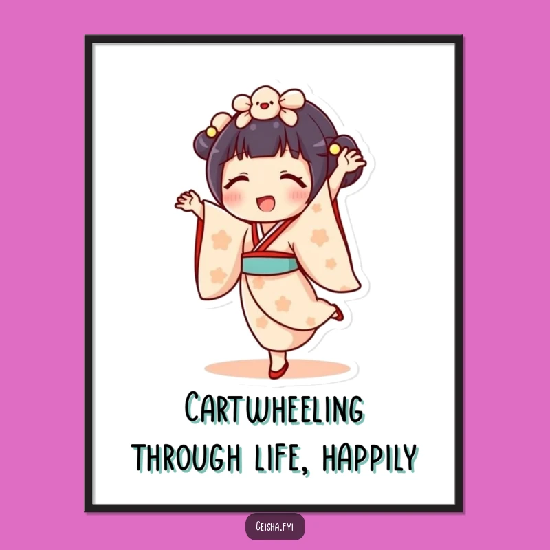 Funny Geisha Doll Cartwheel Free Printable Wall Art - Energetic Home Decor Download