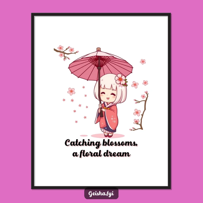 Funny Geisha Umbrella Blossoms Free Printable Wall Art - Whimsical Home Decor Download