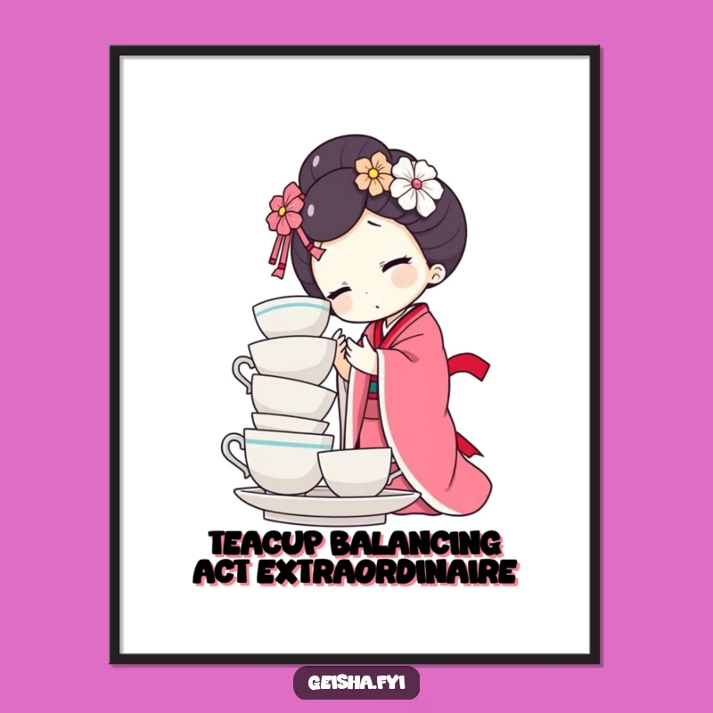 Funny Geisha Doll Teacup Balance Free Printable Wall Art - Hilarious Home Decor Download